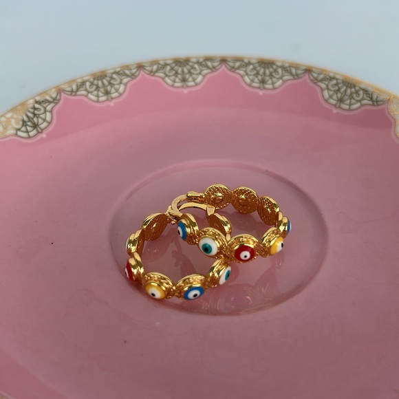 Lucky Eyes 18 K Overlay Hoops - Picture 5 of 6